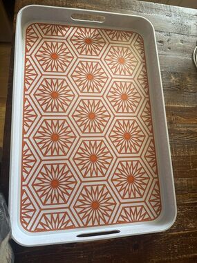 Jonathan Adler White Tray with Orange Geometric Pattern